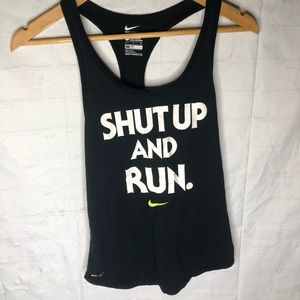 Nike Dri-fit Womens Black "Shut Up And Run" Graphic Print Tank Top Size Small